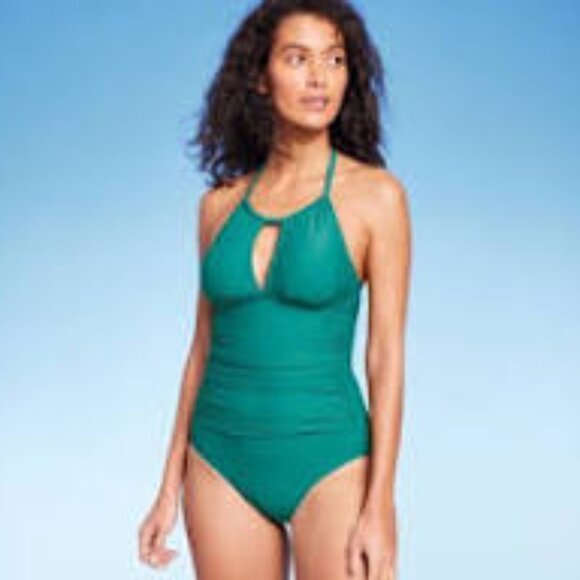 Kona Sol Full Coverage Tummy Control High Neck Halter One Piece Swimsuit M, L XL - Picture 1 of 13